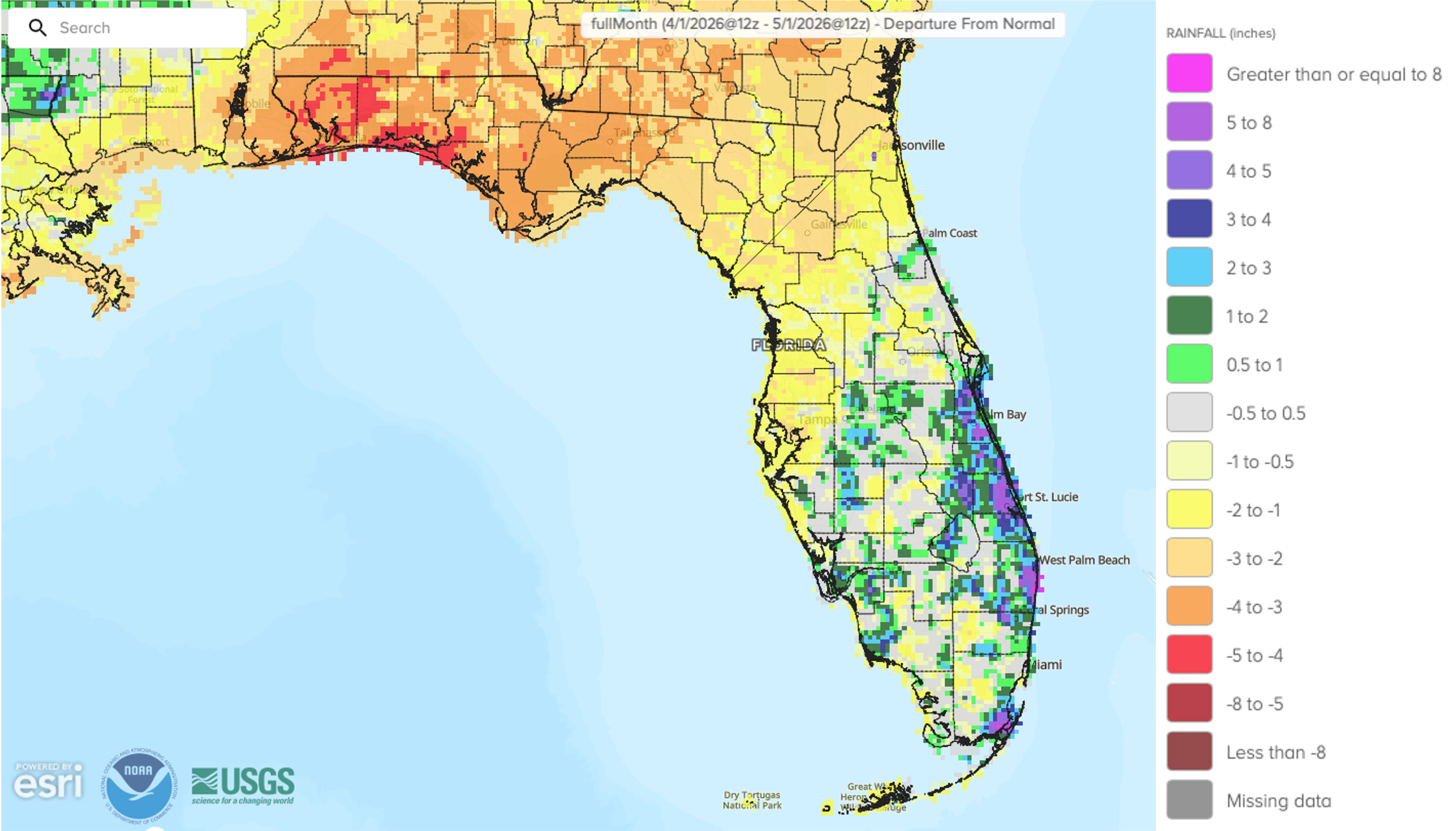 Figure 2. A graphical depiction of the monthly rainfall departure from normal (inches) for March (courtesy of NOAA, NWS).