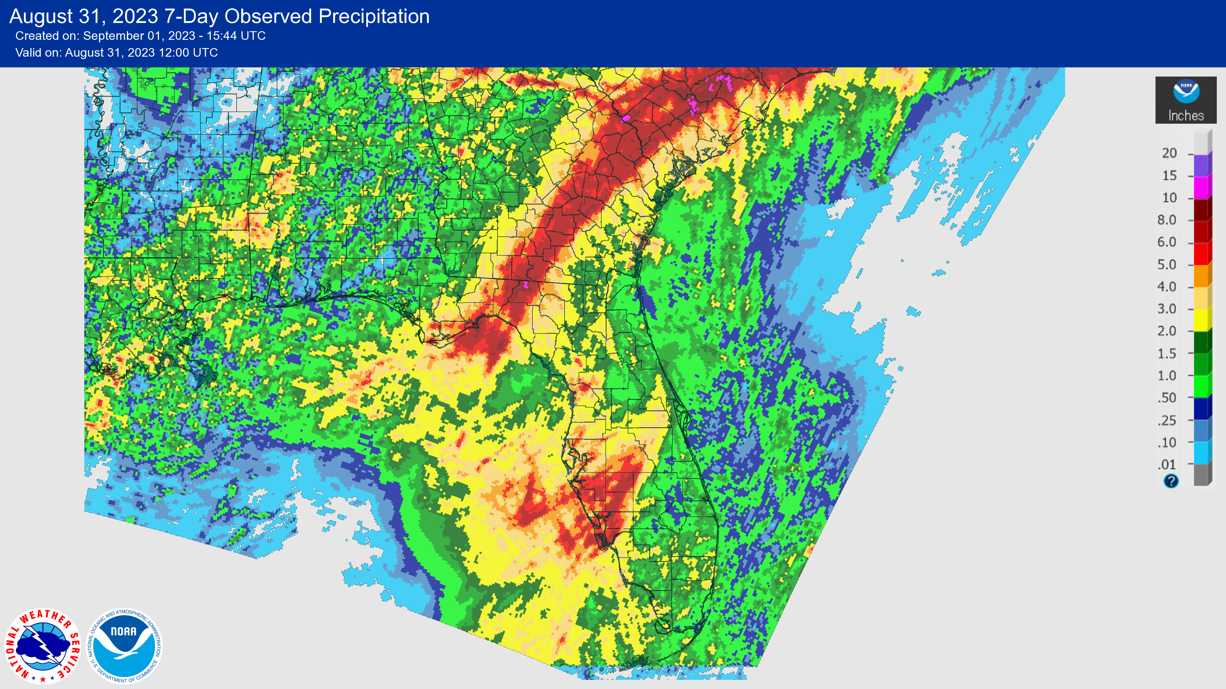 Hurricane Idalia rainfall totals over Florida and the Southeast U.S. (Source: National Weather Service)