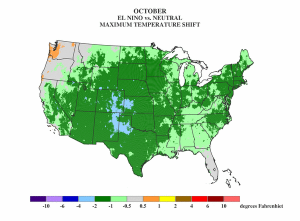 El Nino vs Neutral maximum temperature shift