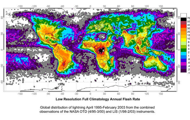 average annual occurrence of lightning